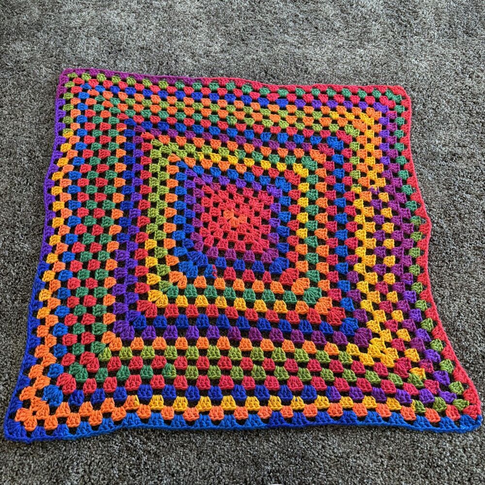 Handmade Granny Square Throw Blanket Rainbow